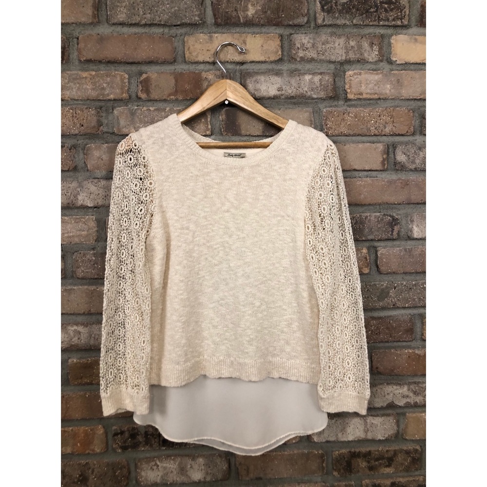 Lucky Brand Crocheted Sleeve, Split back sweater